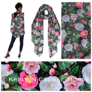 Pink Camellias Black Modal Scarf-03